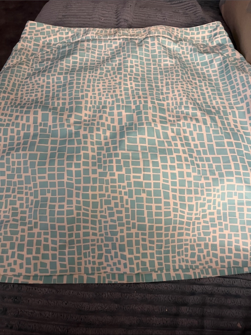 Coral Bay Aqua and White Mosaic Print Mini Skirt